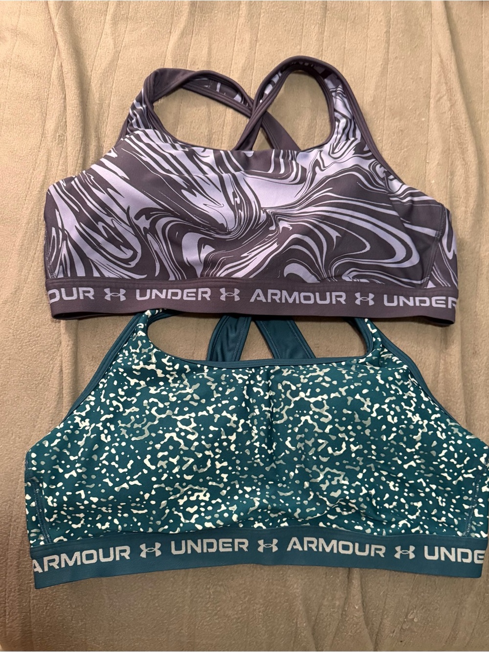 Under Armour Teal Speckle & Gray Marbled Sports Bras